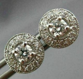 Estate.  65ct Diamond 14k White Gold 3d Classic Filigree Halo Stud Earrings 26173