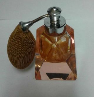 Perfume Atomizer Peach Colored Cut Crystal Vintage 1920/50s