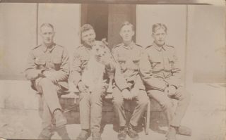 Wwi Rppc Photo Postcard British Troops Soldiers With Mascot Dog 126