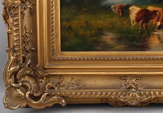 1pthC Antique J.  Stanley Platt American Country Cow Landscape Oil Painting Frame 10