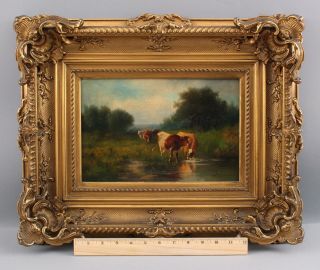 1pthC Antique J.  Stanley Platt American Country Cow Landscape Oil Painting Frame 2