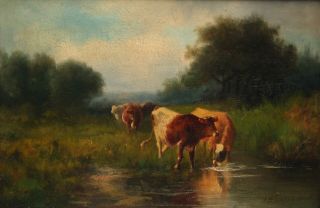 1pthC Antique J.  Stanley Platt American Country Cow Landscape Oil Painting Frame 3