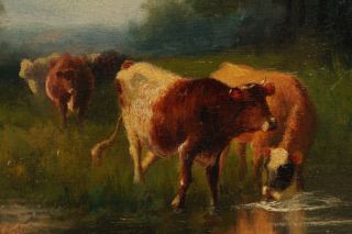 1pthC Antique J.  Stanley Platt American Country Cow Landscape Oil Painting Frame 4