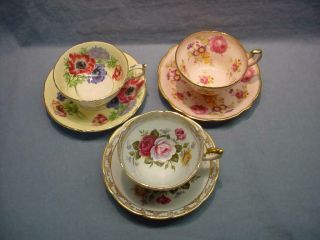 3 English Teacups & Saucers - Paragon,  Royal Sutherland,  E.  B.  Foley