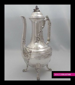 BOIVIN: ANTIQUE 1880s FRENCH ALL STERLING SILVER COFFEE POT 23,  5 TroyOz 11.  4 in. 3