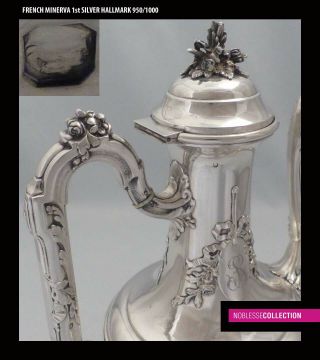 BOIVIN: ANTIQUE 1880s FRENCH ALL STERLING SILVER COFFEE POT 23,  5 TroyOz 11.  4 in. 4