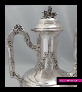 BOIVIN: ANTIQUE 1880s FRENCH ALL STERLING SILVER COFFEE POT 23,  5 TroyOz 11.  4 in. 5