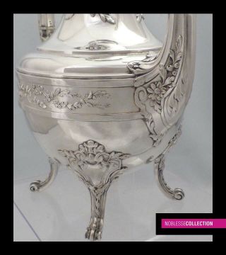 BOIVIN: ANTIQUE 1880s FRENCH ALL STERLING SILVER COFFEE POT 23,  5 TroyOz 11.  4 in. 6