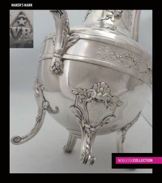 BOIVIN: ANTIQUE 1880s FRENCH ALL STERLING SILVER COFFEE POT 23,  5 TroyOz 11.  4 in. 7