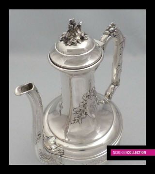 BOIVIN: ANTIQUE 1880s FRENCH ALL STERLING SILVER COFFEE POT 23,  5 TroyOz 11.  4 in. 8