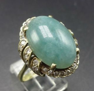 Exquisite Estate Vintage 14k Gold Blue - Green Jade & Diamond Ring Size 10