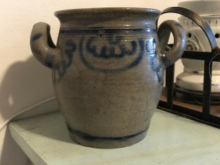 Antique Stoneware Westerwald Crock With Handles Urn Cobalt Blue