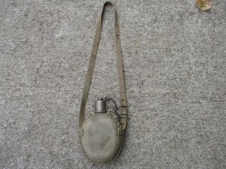Wwii Japanese Canteen With Screw On Cup,  Cover And Strap With Kanji Wri