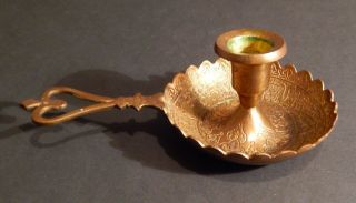 Vintage Brass Candle Holder with Arabic Calligraphy and Ornament Middle East 2
