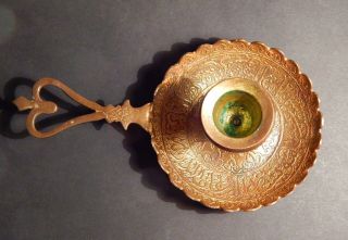 Vintage Brass Candle Holder with Arabic Calligraphy and Ornament Middle East 3