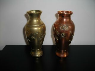 A Small Antique Japanese Meiji Period Baluster Vases in Copper & Brass 2