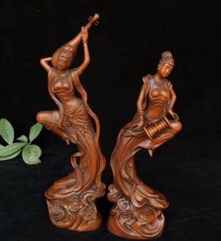 9.  76inch Collectable Handwork Boxwood Carve Dance Belle Auspicious A Set Statue