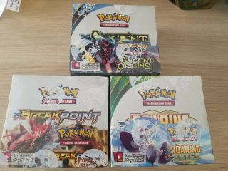 3x Pokemon Booster Boxes - Ancient Origins,  Roaring Skies And Breakpoint