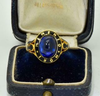 Astonishing Victorian Memento Mori Ornate 9k Gold,  Sapphire&black Enamel Ring