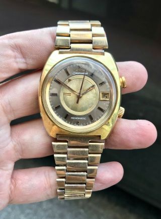 Omega Memomatic 166.  072 Alarm 40mm Cal 980 Goldfilled Rare Watch W/ Bracelet