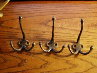 Vintage Cast Iron Coat Hooks 3 Prong.  Vintage Cast Iron Acorn Tip Coat Hooks