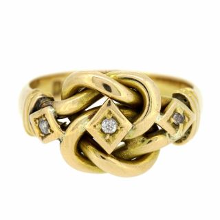 Vintage Edwardian 1904 18ct Yellow Gold 0.  05cts Diamond Knot Ring Size S
