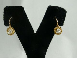 Victorian 18ct Rose Gold Rose Cut Diamond Earings,  Crown Setting,  Leverback,  Fr