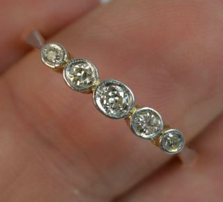 Antique Natural Five Diamond 18ct Gold And Platinum Collet Set Stack Ring T0356