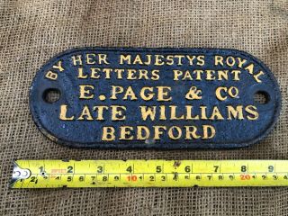 Vintage Cast Iron Name Plate Plaque Sign Her Majestys Royal Letters Page Bedford