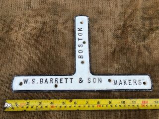 Vintage Cast Iron Name Plate Plaque Sign W S Barrett Maker Boston Lincolnshire
