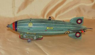 Vintage Tinplate Clockwork Airship Zeppelin Toy 1 - 929 Wind Up Aeronave Miniatura
