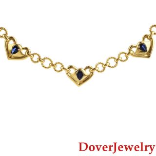 Designer 3.  00ct Sapphire 18k Gold Heart Choker Chain Necklace 58.  9 Grams Nr