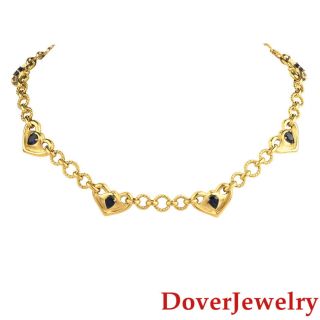 Designer 3.  00ct Sapphire 18K Gold Heart Choker Chain Necklace 58.  9 Grams NR 2