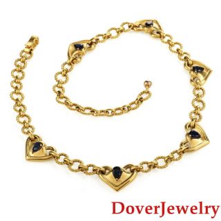 Designer 3.  00ct Sapphire 18K Gold Heart Choker Chain Necklace 58.  9 Grams NR 3
