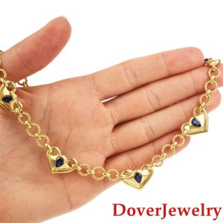 Designer 3.  00ct Sapphire 18K Gold Heart Choker Chain Necklace 58.  9 Grams NR 6