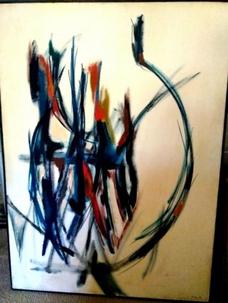 Vintage Abstract Oil Painting Signed And Dated 1961 Large 33 X 45 Canvas