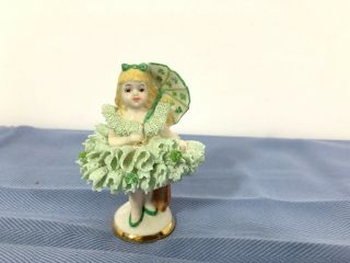 Muller Volkstedt Green Deidre Ireland Irish Dresden Porcelain 3.  5” Signed Mv