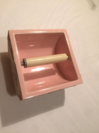 Antique Toilet Paper Holder Recessed Pink Porcelain Tile 1900’s Bath Tp Holder