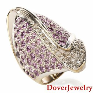 Estate Diamond 7.  78ct Pink Sapphire 18k Gold Cluster Large Ring 18.  3 Grams Nr