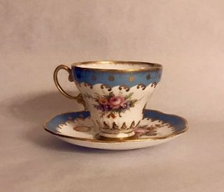 Foley Cup & Saucer - England - Gold Turquoise Floral Teacup Set - Antique