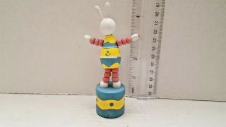 Vtg Easter Bunny Rabbit Thumb wooden Puppet Push Button Collapsible Toy 2