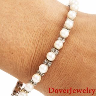 Estate 1.  00ct Diamond Pearl 14k White Gold Link Bracelet 18.  1 Grams Nr