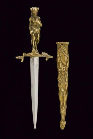 19th Century Antique Romantic Dagger With Satyr Fawn Devil