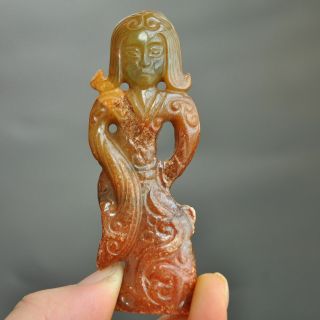 Chinese Ancient Old Hard Jade Hand - Carved Pendant Necklace Taxi Dancer M16