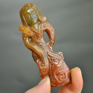 Chinese ancient old hard jade hand - carved pendant necklace Taxi dancer M16 2