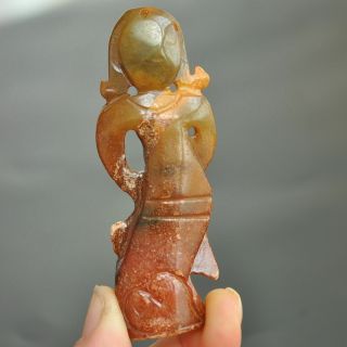 Chinese ancient old hard jade hand - carved pendant necklace Taxi dancer M16 4