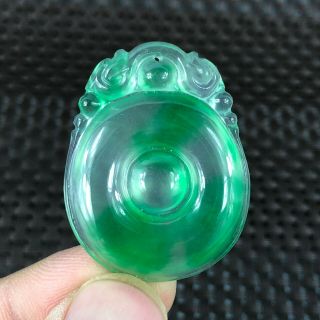 Rare Chinese Collectible Ice Green Jadeite Jade Handwork Double Dragon Pendant