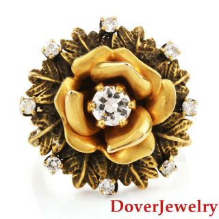 Vintage Diamond 14k Gold Floral Rose Cocktail Ring 10.  4 Grams Nr