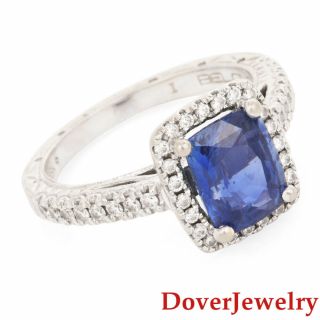 GIA Diamond 3.  07ct Sapphire 18K White Gold Halo Engagement Ring 6.  1 Grams NR 2