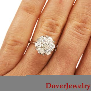 Estate 1.  05ct Diamond 14k White Gold Floral Cluster Engagement Ring Nr